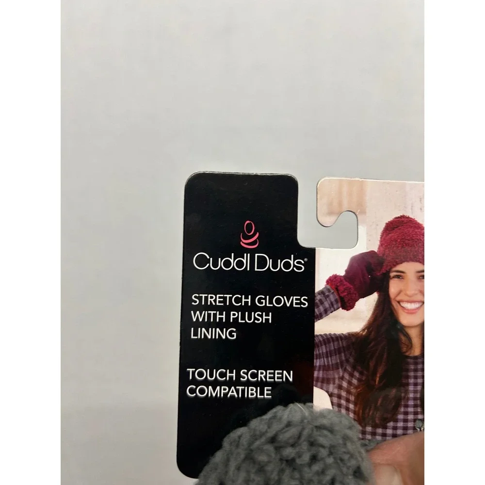 Cuddl Duds Womens Stretch Gloves Plush Lining Touch Screen Black Gray Space Dye